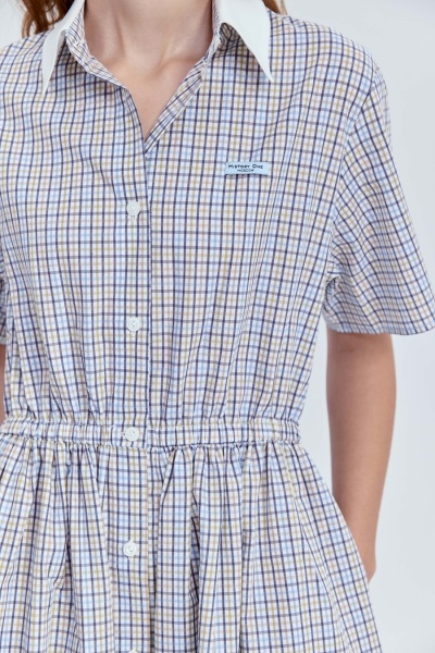 Платье в клетку из итальянского хлопка с белым воротником, мультиколор