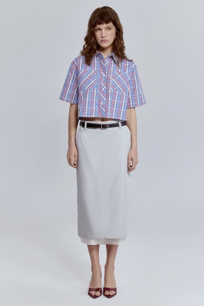 Юбка прямая с контрастной подкладкой, жемчужный