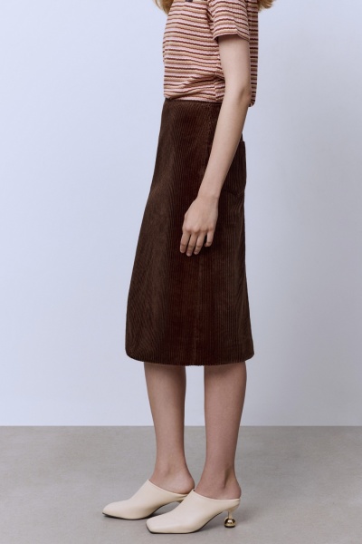 Юбка миди из вельвета, шоколад