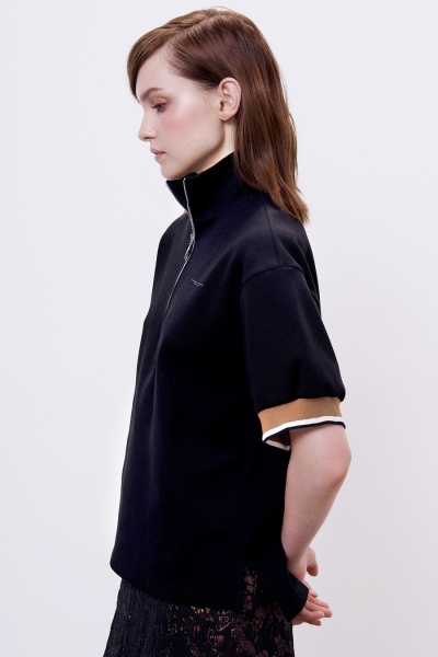 Поло на молнии с контрастными манжетами, черный