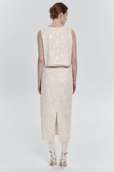 Юбка из твида с бисером и пайетками, молочный
