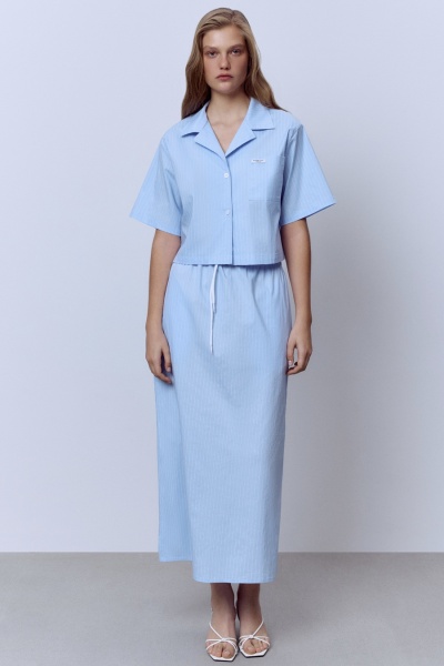 Юбка макси на кулиске в полоску, голубой