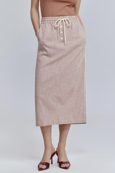 Юбка прямая виши с кантом, терракотовый