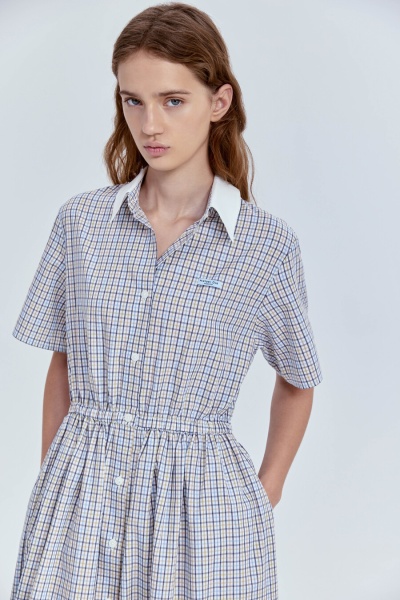 Платье в клетку из итальянского хлопка с белым воротником, мультиколор