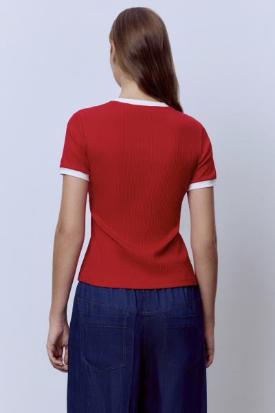 Футболка из хлопковой рибаны с контрастной отделкой, красный