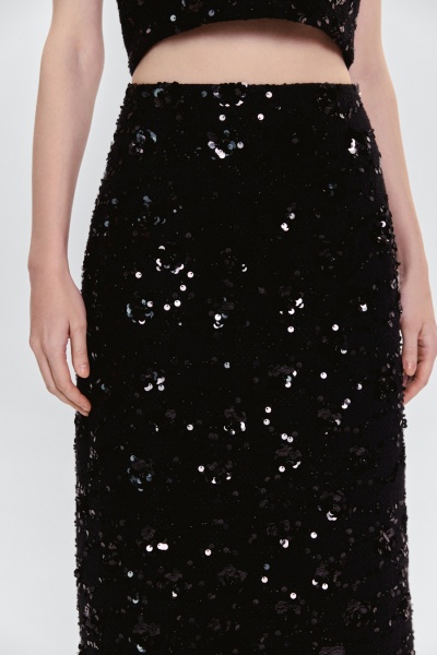 Юбка из твида с бисером и пайетками, чёрный