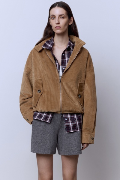 Бомбер из вельвета, бежевый