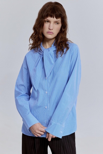 Рубашка виши с бантом и длинным рукавом, синий