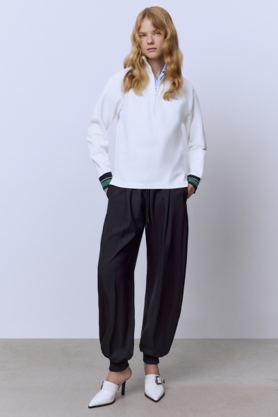 Поло на молнии с длинным рукавом, белый