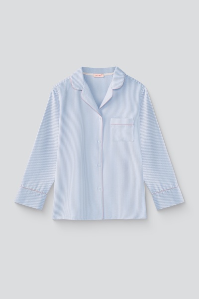 Рубашка пижамная с длинным рукавом в полоску, голубой