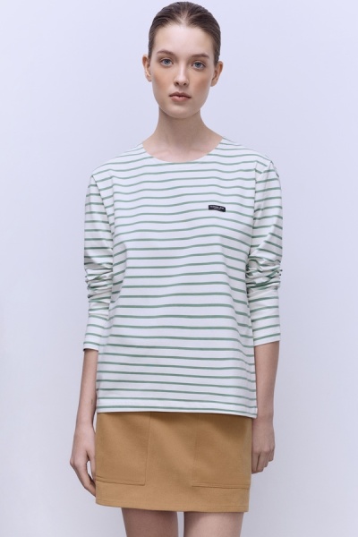 Лонгслив из хлопка в полоску, оливковый