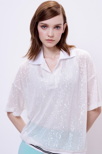 Поло с пайетками, белый