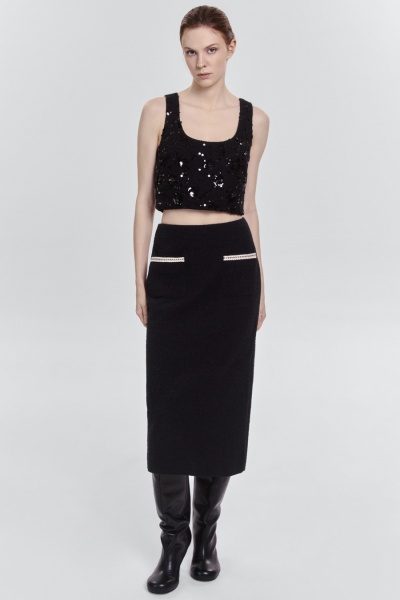 Юбка тубина с карманами из трикотажного букле, черный