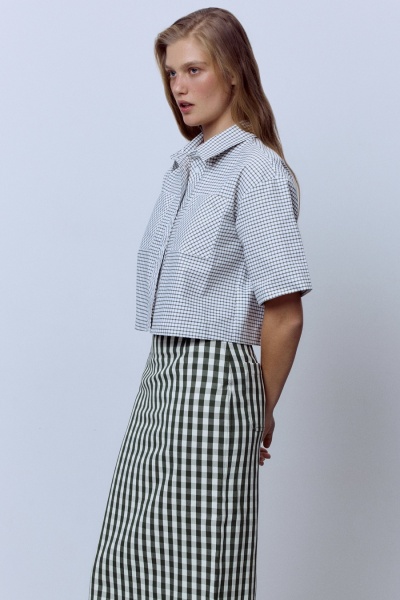 Рубашка-кроп в клетку, белый/зелёный