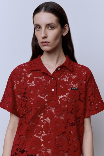 Поло из кружева, красный