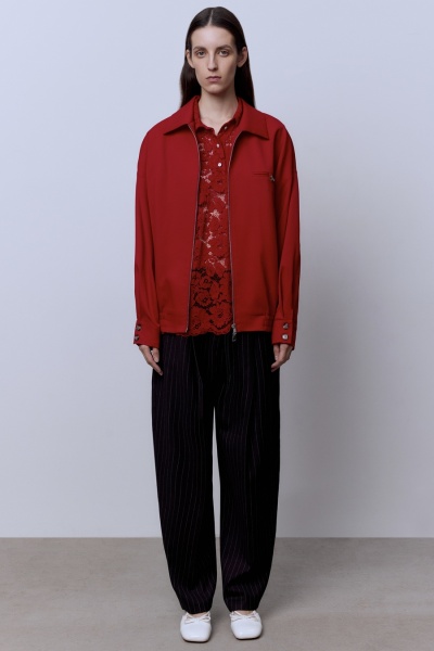 Бомбер из костюмной шерсти, красный