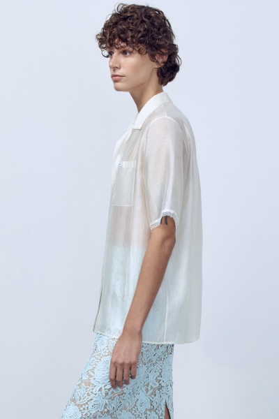 Рубашка из батистовой вуали с кружевом, молочный