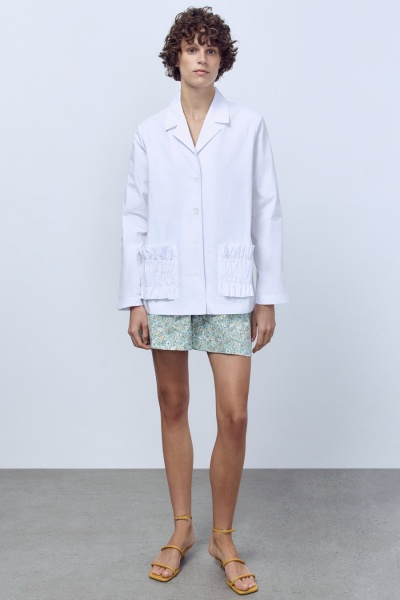 Рубашка из итальянского варёного хлопка с рюшами, белый