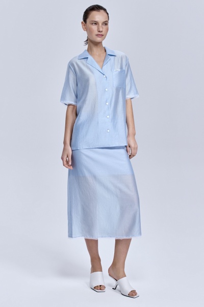 Рубашка из батистовой вуали с кружевом, голубой