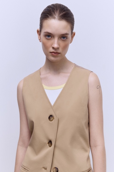 Жилет из хлопкового габардина, бежевый