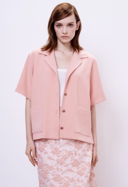 Рубашка бокси из поливискозы с кристальными пуговицами, персиковый