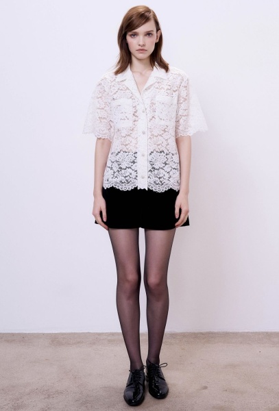 Рубашка бокси из кружева с кристальными пуговицами, белый
