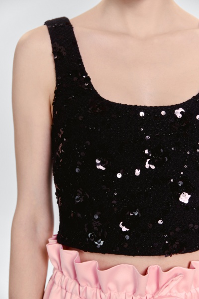 Топ из твида с бисером и пайетками, чёрный