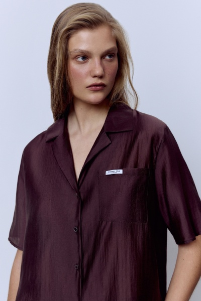 Рубашка из батистовой вуали с кружевом, шоколад