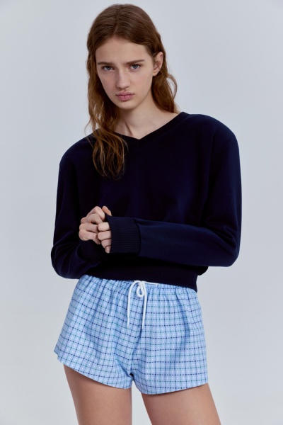 Шорты-мини в клетку из поплина, голубой