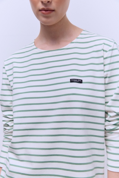 Лонгслив из хлопка в полоску, оливковый