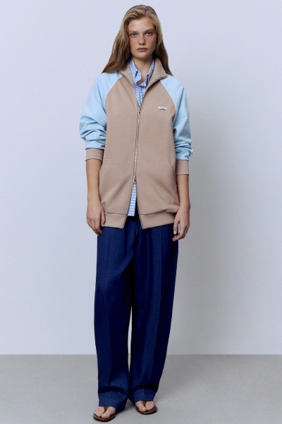 Толстовка на молнии с кантом, бежевый-голубой