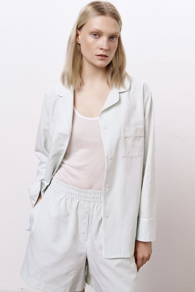 Шорты пижамные лен с хлопком в тонкую полоску, мятный