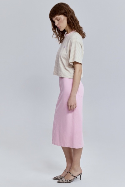 Футболка из пике в полоску с контрастным воротом, бежевый