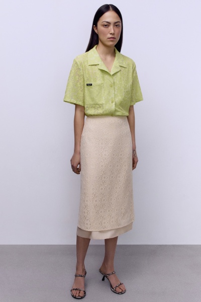 Юбка А-лайн с кружевом, шампань