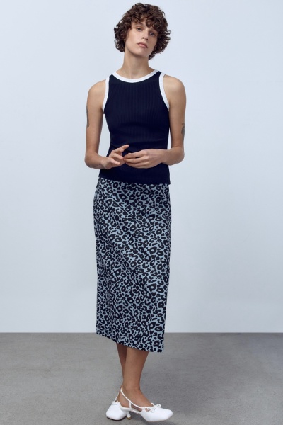 Юбка из легкого денима с анималистичным принтом, голубой