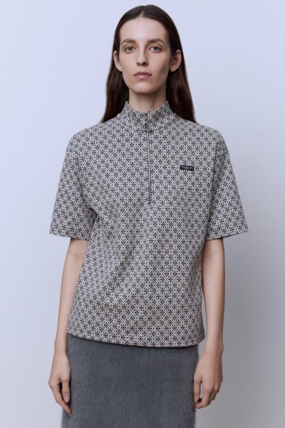 Поло на молнии с хлопком, синий