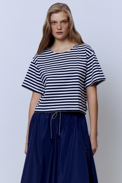 Футболка-кроп из хлопка в полоску, синий