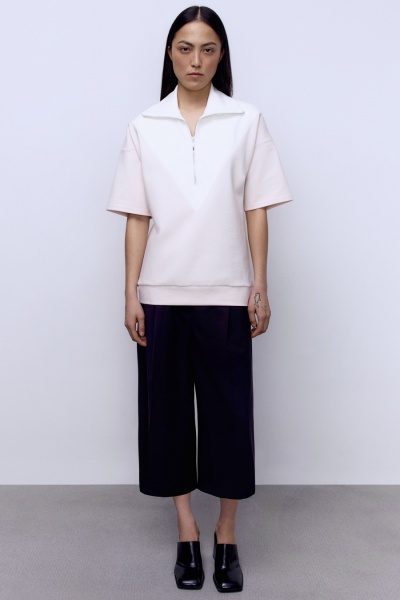 Поло на молнии удлинённое, белый/розовый