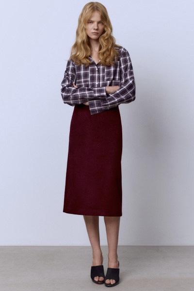 Юбка прямая из шерсти премиум, бордовый
