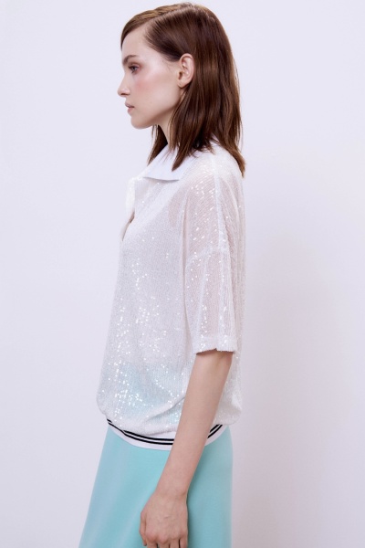 Поло с пайетками, белый