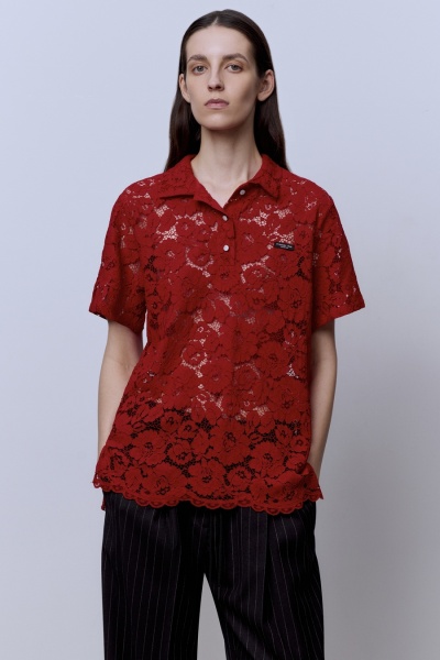 Поло из кружева, красный