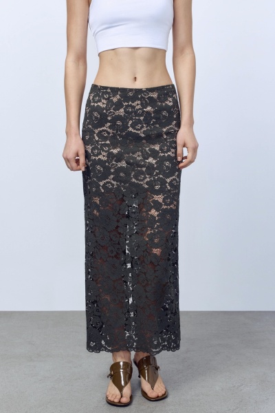 Юбка-макси из кружева, тёмно-зелёный