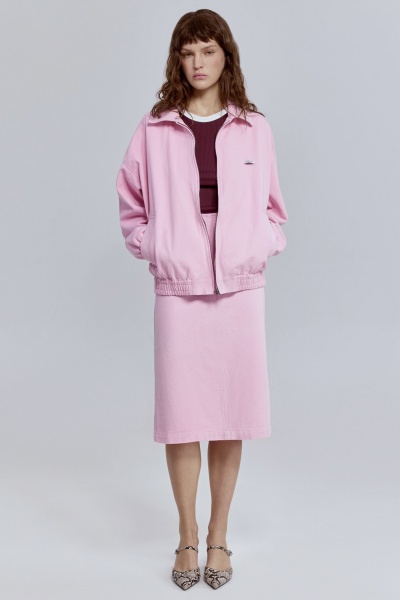 Бомбер из вареного денима, розовый