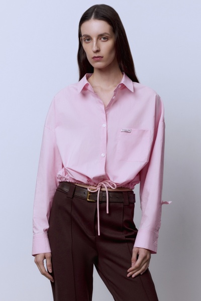 Рубашка с кокеткой на кулиске, розовый