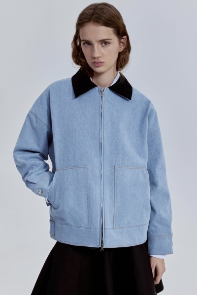Куртка из денима с вельветовым воротником, голубой