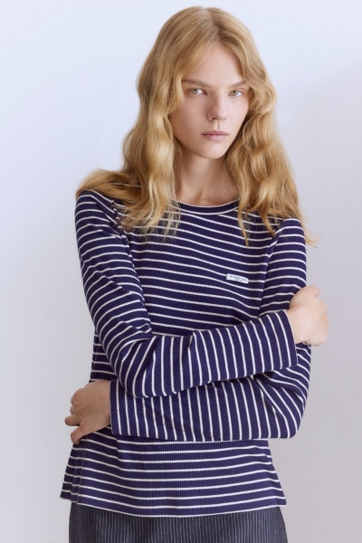 Лонгслив в полоску из рибаны, синий/белый