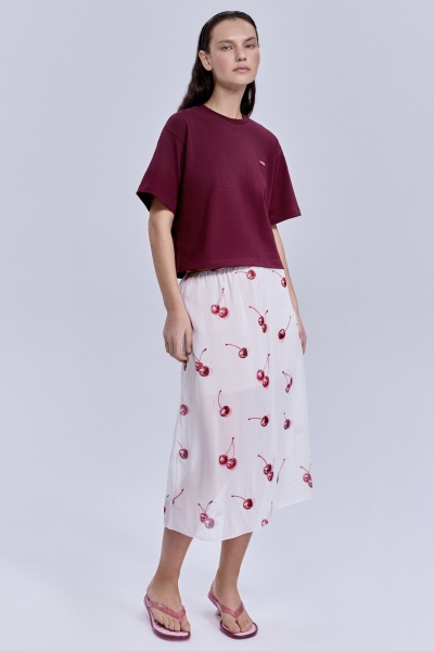 Юбка из шифона с принтом «вишни», молочный