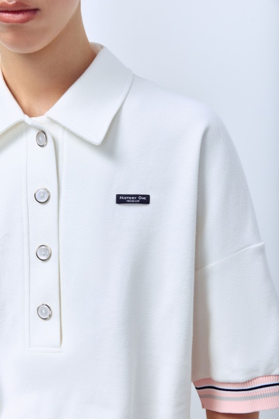 Поло из пике с контрастным подвязом, молочный