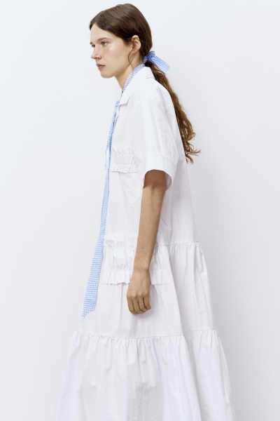 Платье из итальянского вареного хлопка с рюшами, белый