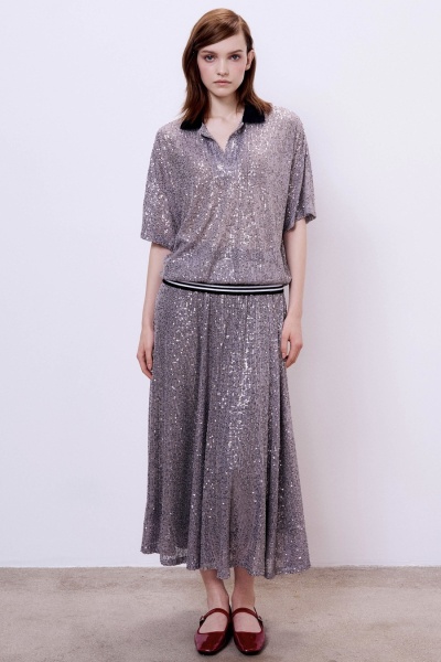 Юбка-годе с пайетками, серый